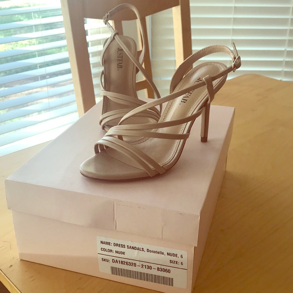 Justfab- Dress Sandals in Nude. Size 6